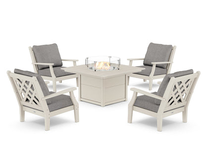 Country Living Wovendale 5-Piece Deep Seating Set with Fire Pit Table in Sand / Grey Mist
