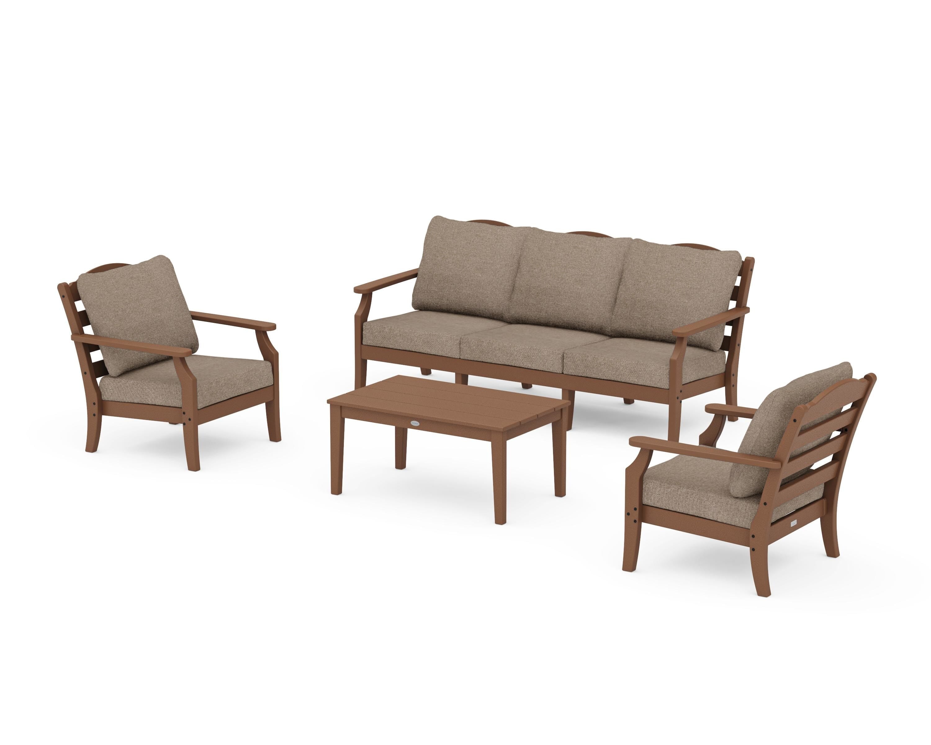 Draper James™ by  POLYWOOD® Savannah 4-Piece Deep Seating Set with Sofa in Teak / Spiced Burlap