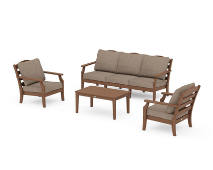 Draper James™ by  POLYWOOD® Savannah 4-Piece Deep Seating Set with Sofa in Teak / Spiced Burlap