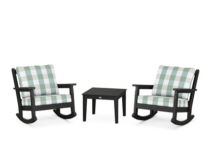POLYWOOD® Chippendale 3-Piece Deep Seating Rocker Set in Black / Buffalo Plaid Glacier Spa