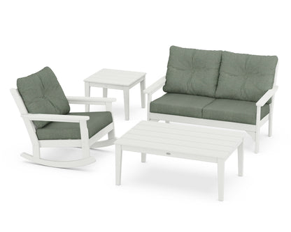 POLYWOOD® Vineyard 4-Piece Deep Seating Rocker Set in Vintage White / Cast Sage