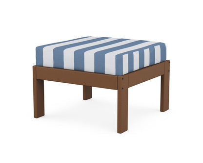 POLYWOOD® Vineyard Modular Ottoman in Teak / Cabana Stripe Sky Blue