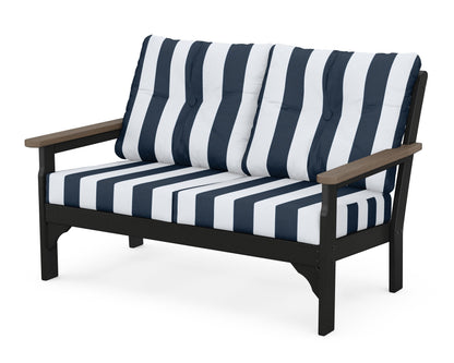 POLYWOOD® Vineyard Deep Seating Loveseat in Black / Kona / Cabana Stripe Marine Indigo