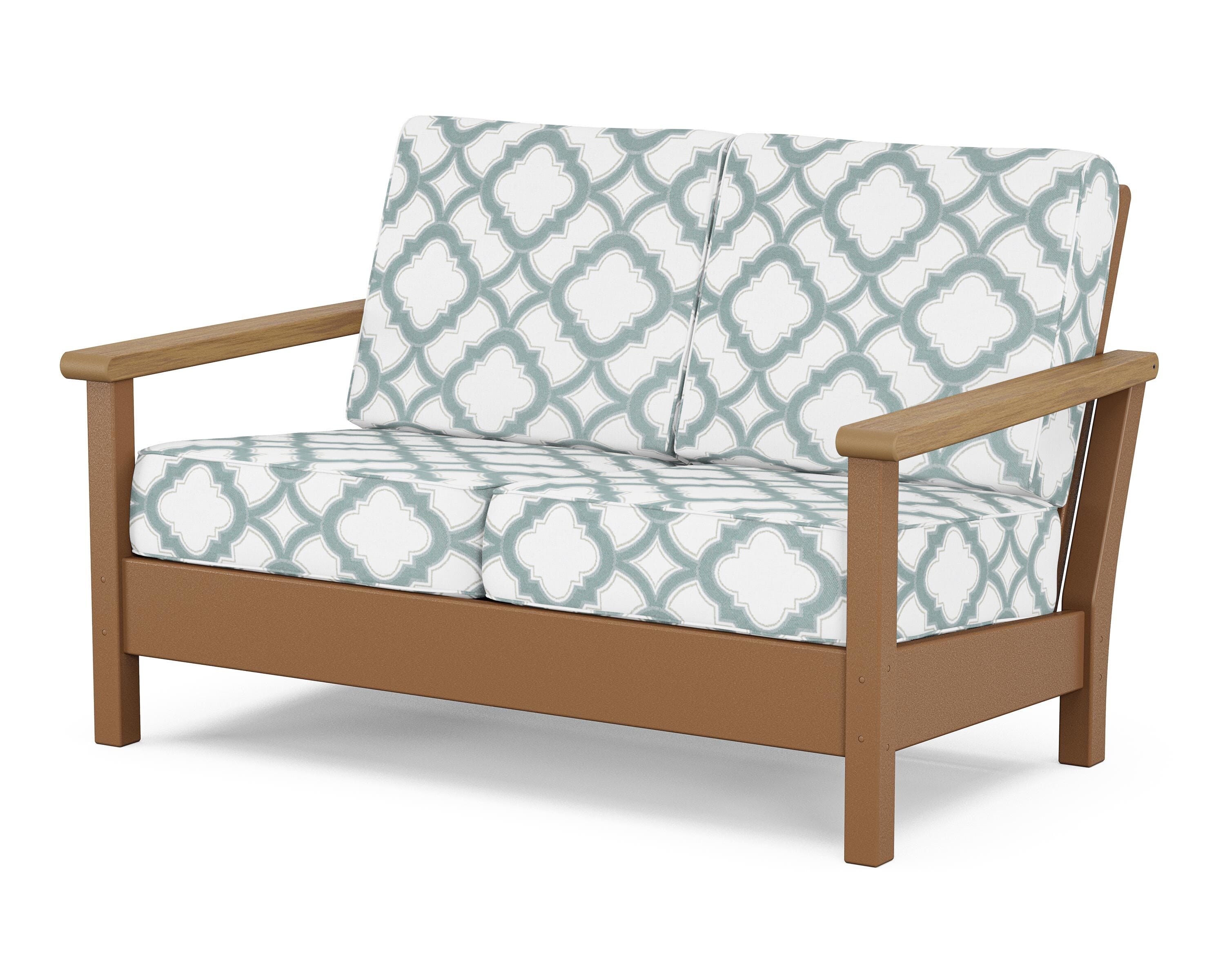 POLYWOOD® Harbour Deep Seating Loveseat in Teak / Natural / Trellis Glacier Spa