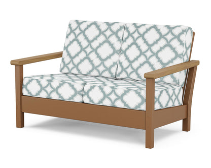 POLYWOOD® Harbour Deep Seating Loveseat in Teak / Natural / Trellis Glacier Spa