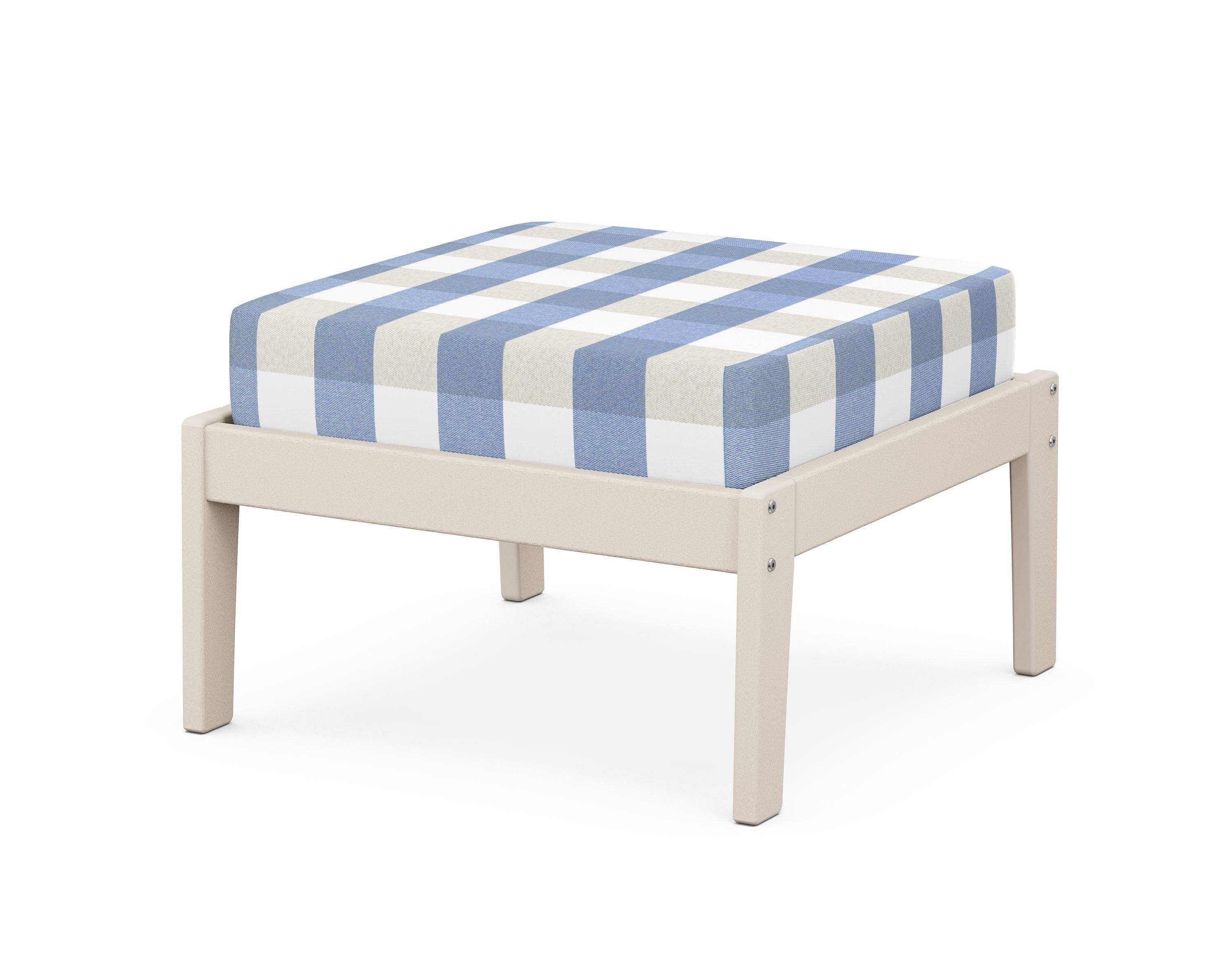 Unbranded Deep Seating Ottoman in Sand / Buffalo Plaid Sky Blue