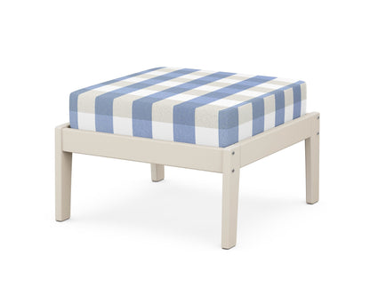 Unbranded Deep Seating Ottoman in Sand / Buffalo Plaid Sky Blue