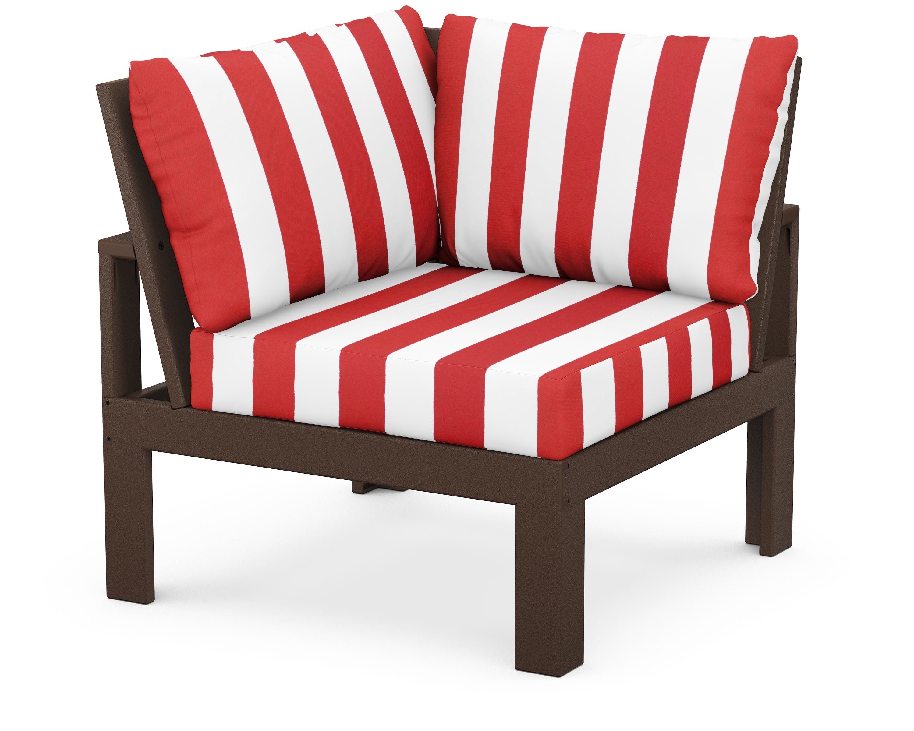 Unbranded Modular Corner Chair in Mahogany / Cabana Stripe Crimson