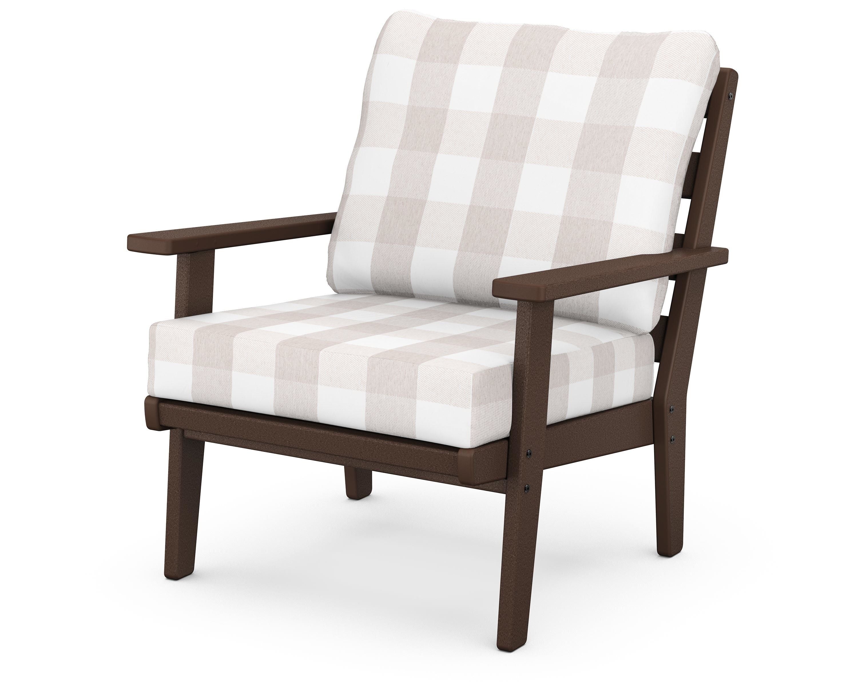 POLYWOOD® Grant Park Deep Seating Chair in Mahogany / Buffalo Plaid Dune Burlap