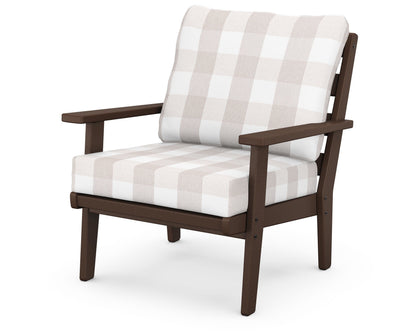 POLYWOOD® Grant Park Deep Seating Chair in Mahogany / Buffalo Plaid Dune Burlap