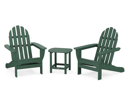 POLYWOOD® Classic Adirondack 3-Piece Set with South Beach 18" Side Table in Green