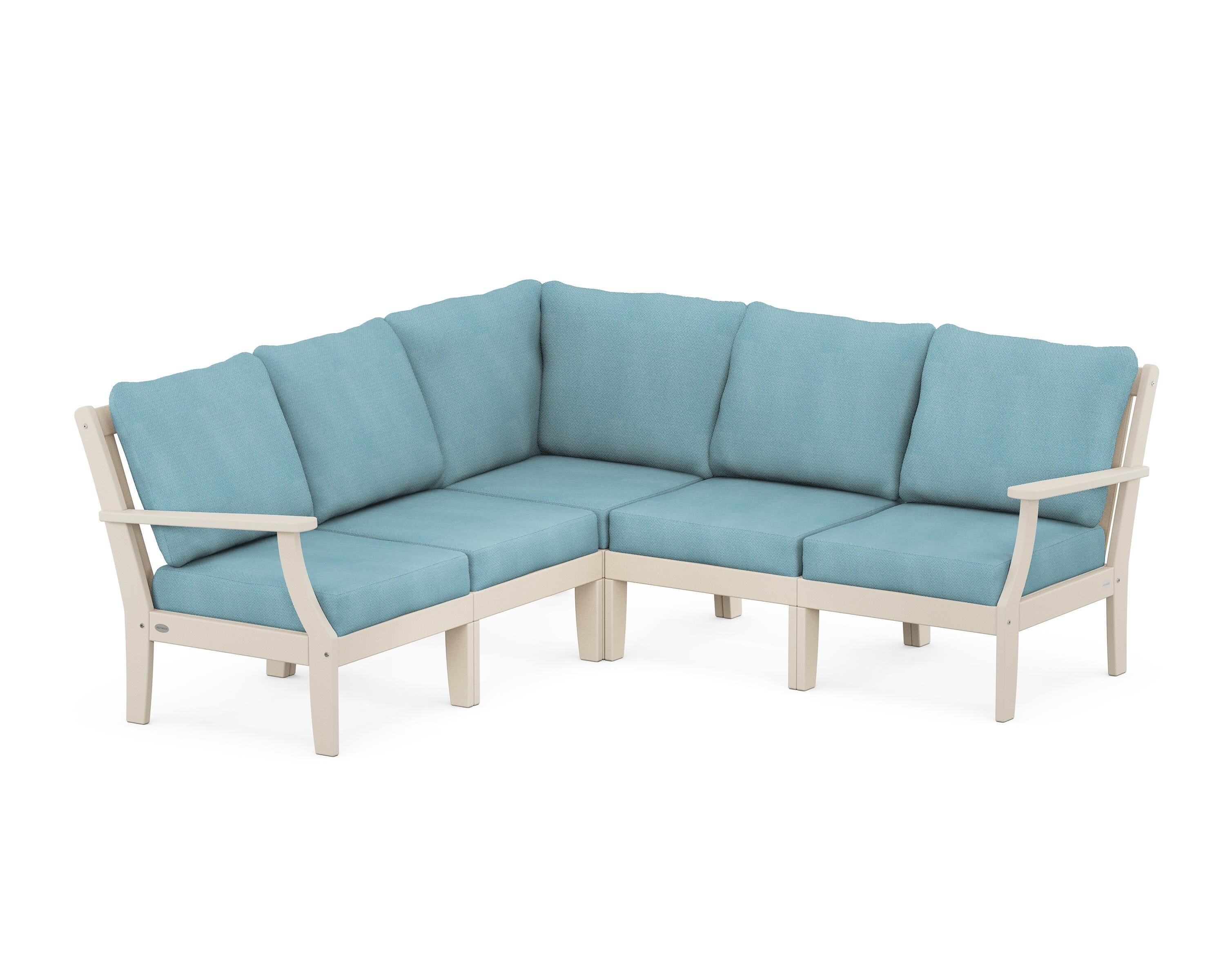 POLYWOOD® Braxton Modular 5-Piece Deep Seating Set in Sand / Lattice Sky Blue