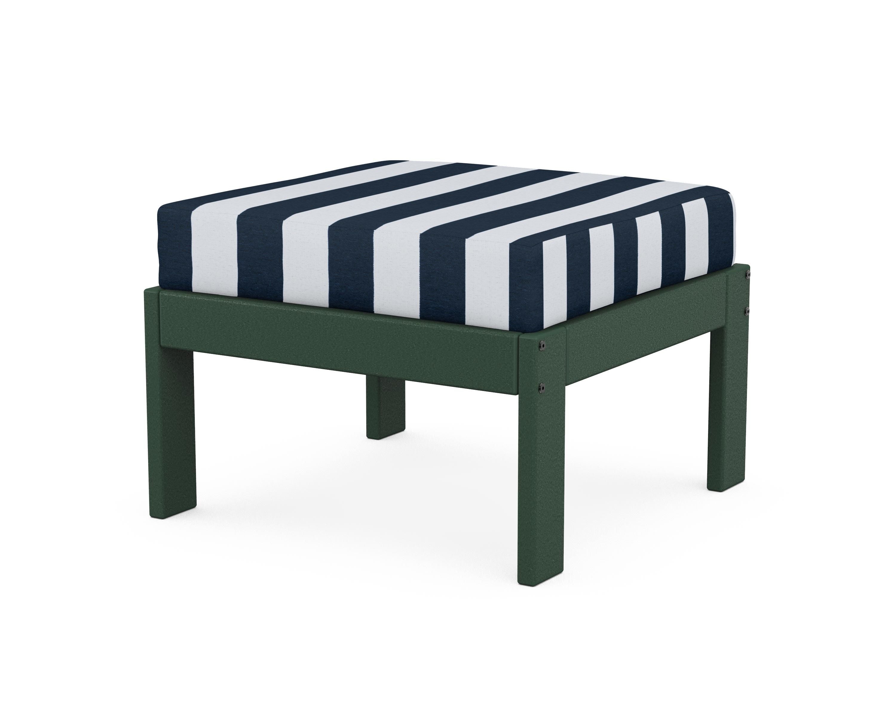 POLYWOOD® Vineyard Modular Ottoman in Green / Cabana Stripe Marine Indigo