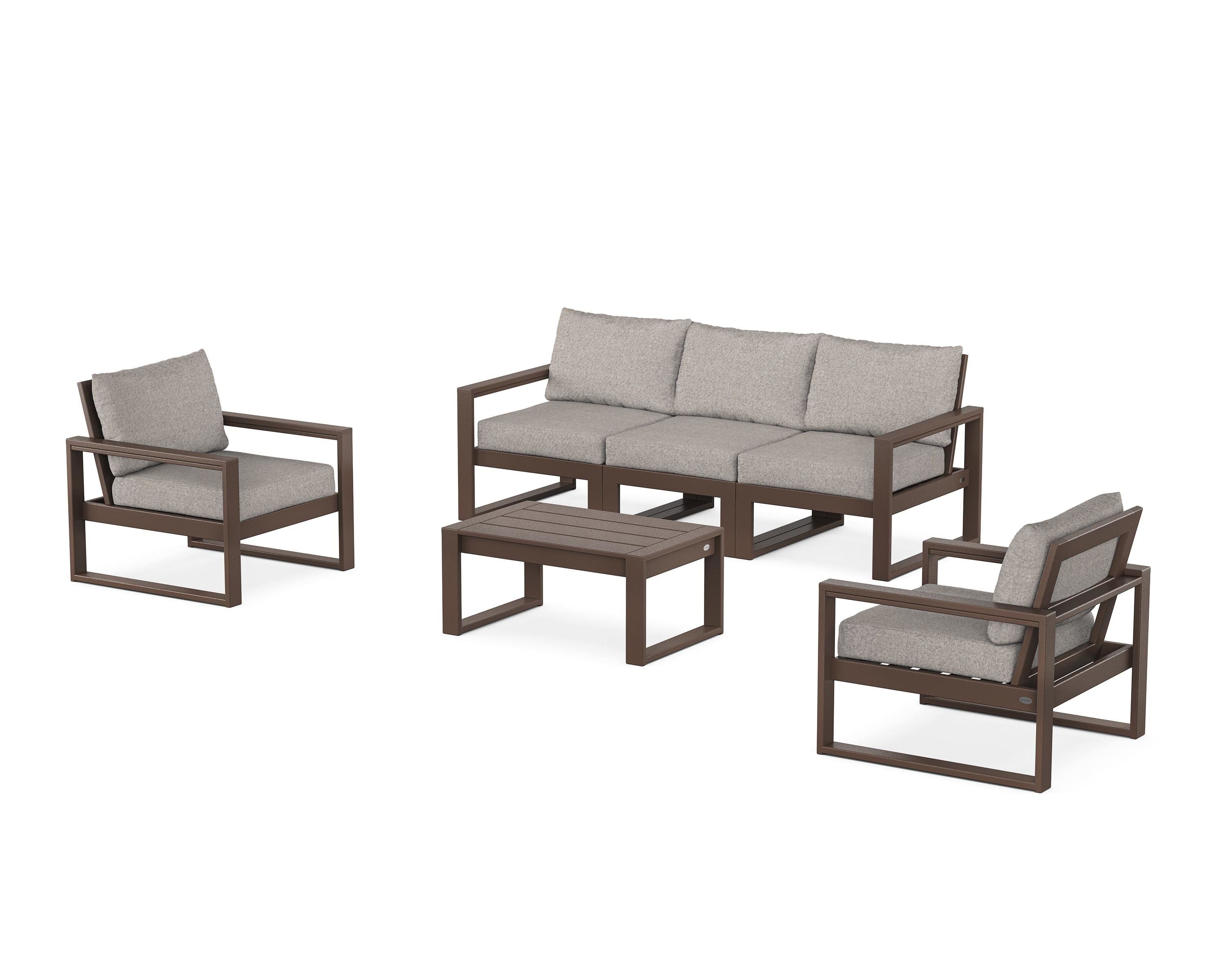 POLYWOOD® EDGE Sectional 4-Piece Deep Seating Set with Sofa in Mahogany / Weathered Tweed