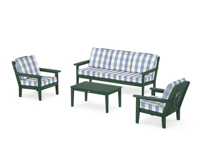 Country Living Cottage 4-Piece Deep Seating Set with Sofa in Green / Buffalo Plaid Sky Blue