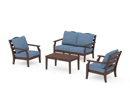 Draper James™ by  POLYWOOD® Savannah 4-Piece Deep Seating Set with Loveseat in Mahogany / Sky Blue