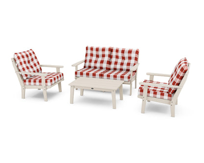 POLYWOOD® Lakeside 4-Piece Deep Seating Set in Sand / Buffalo Plaid Crimson