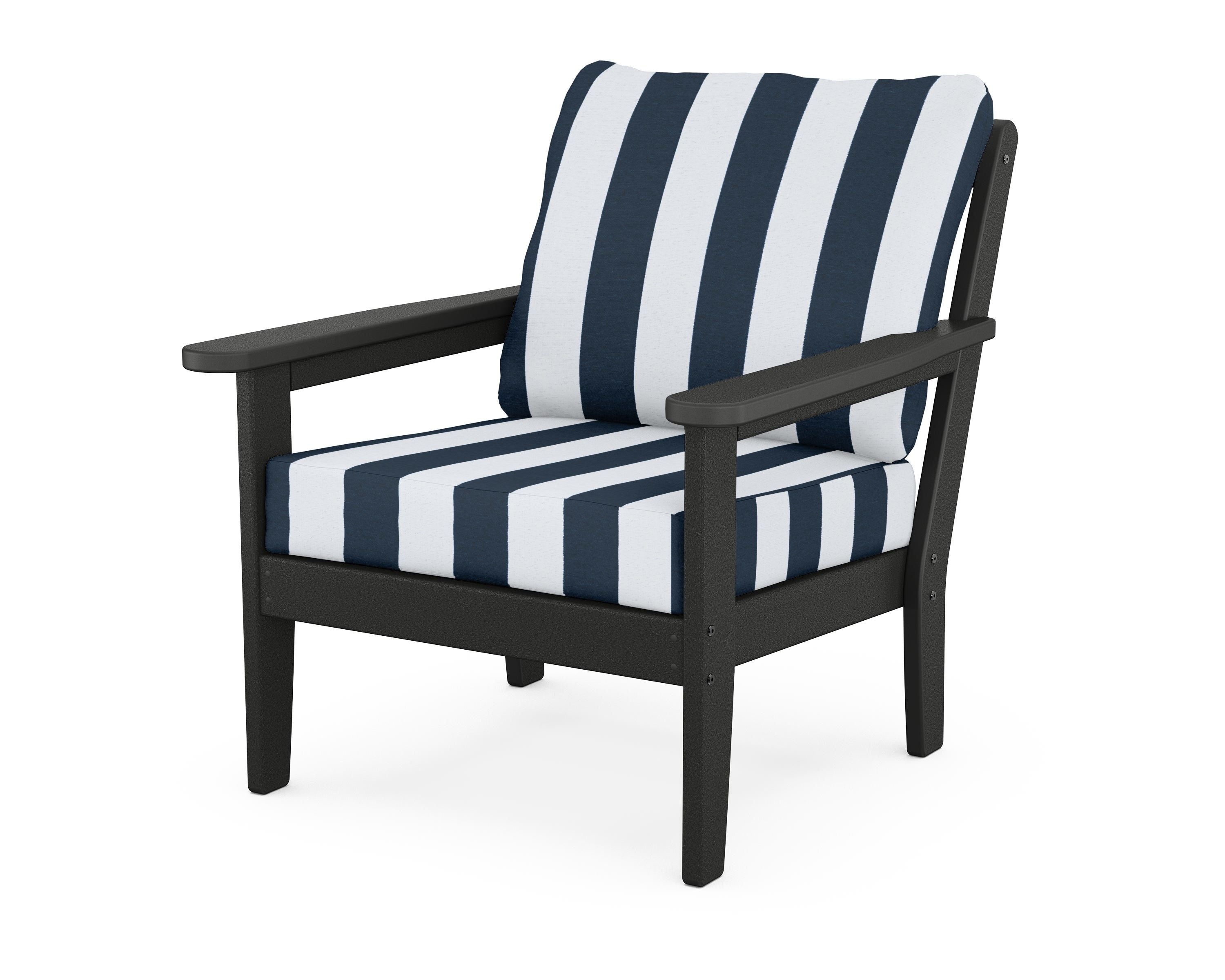 Country Living Cottage Deep Seating Chair in Black / Cabana Stripe Marine Indigo