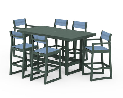 POLYWOOD® EDGE Sling 7-Piece Bar Table Set in Green / Poolside Sling