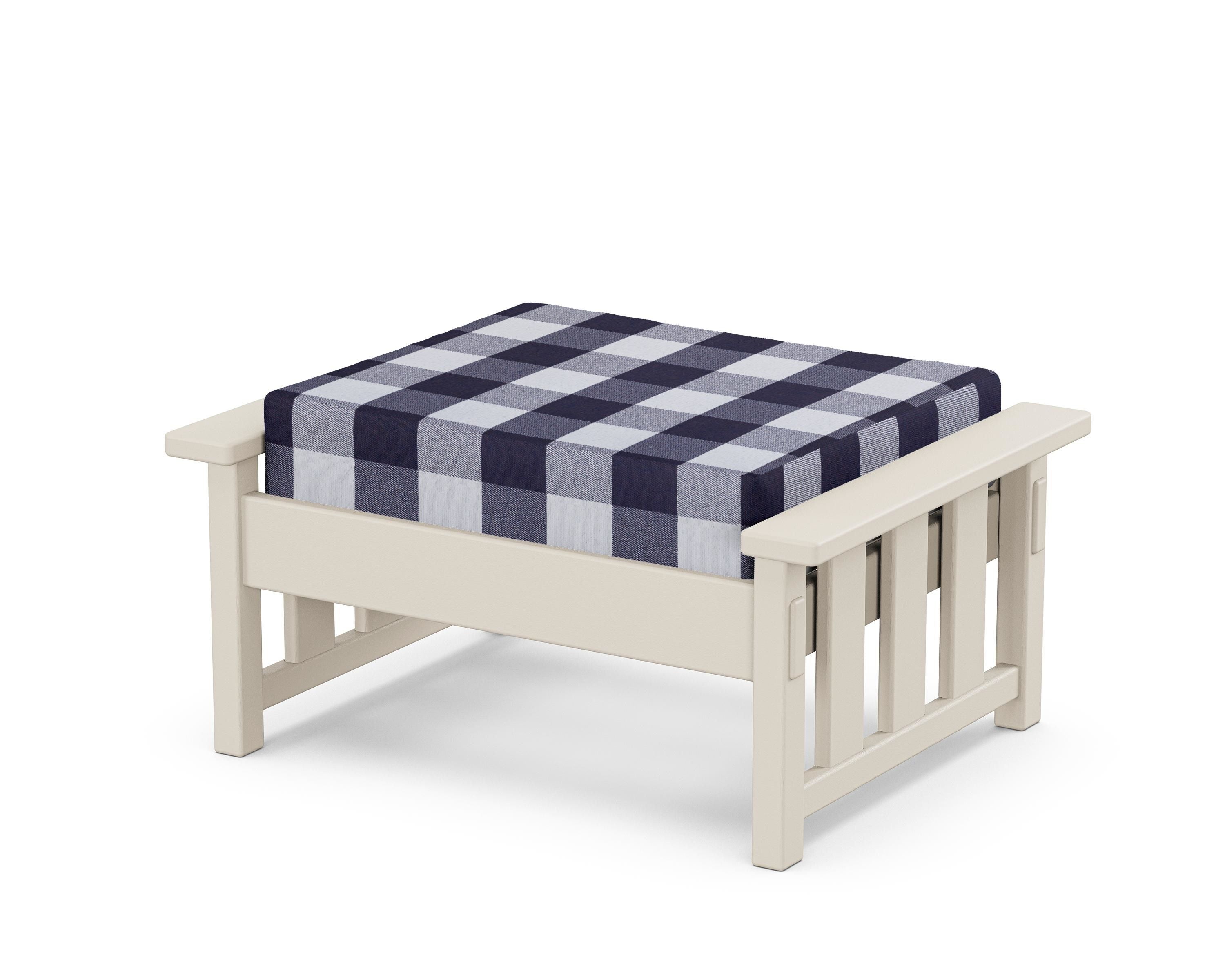 Martha Stewart by POLYWOOD® Acadia Deep Seating Ottoman in Sand / Buffalo Plaid Navy