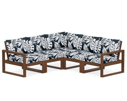 POLYWOOD® EDGE 5-Piece Modular Deep Seating Set in Teak / Leaf Marine Indigo