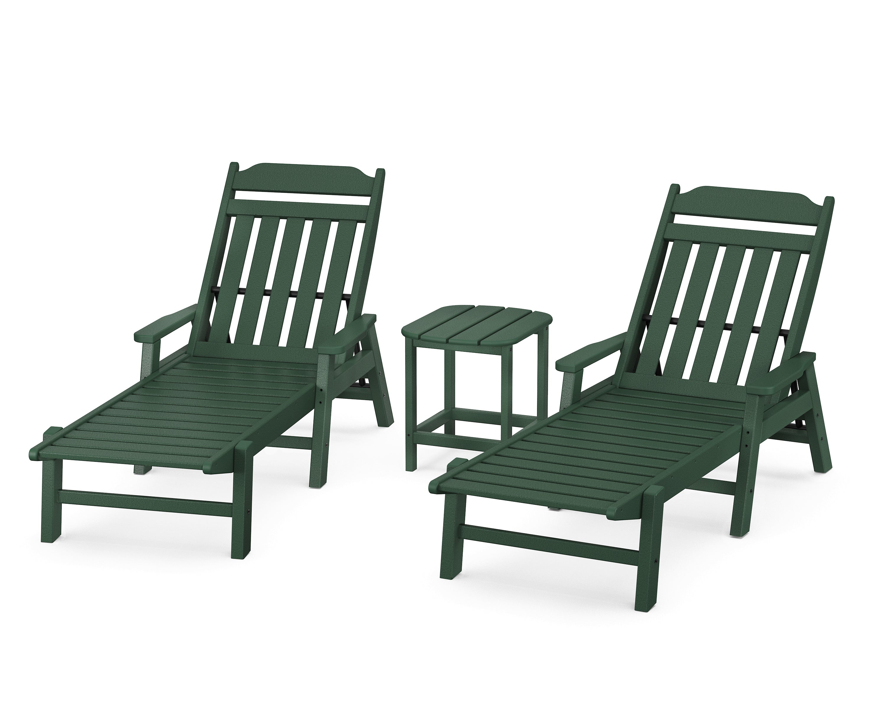Country Living Cottage 3-Piece Chaise Set with Arms in Green