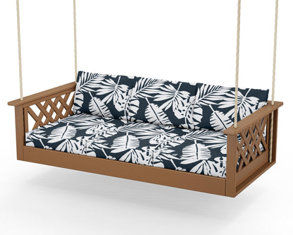 Country Living Wovendale Daybed Swing in Teak / Leaf Marine Indigo