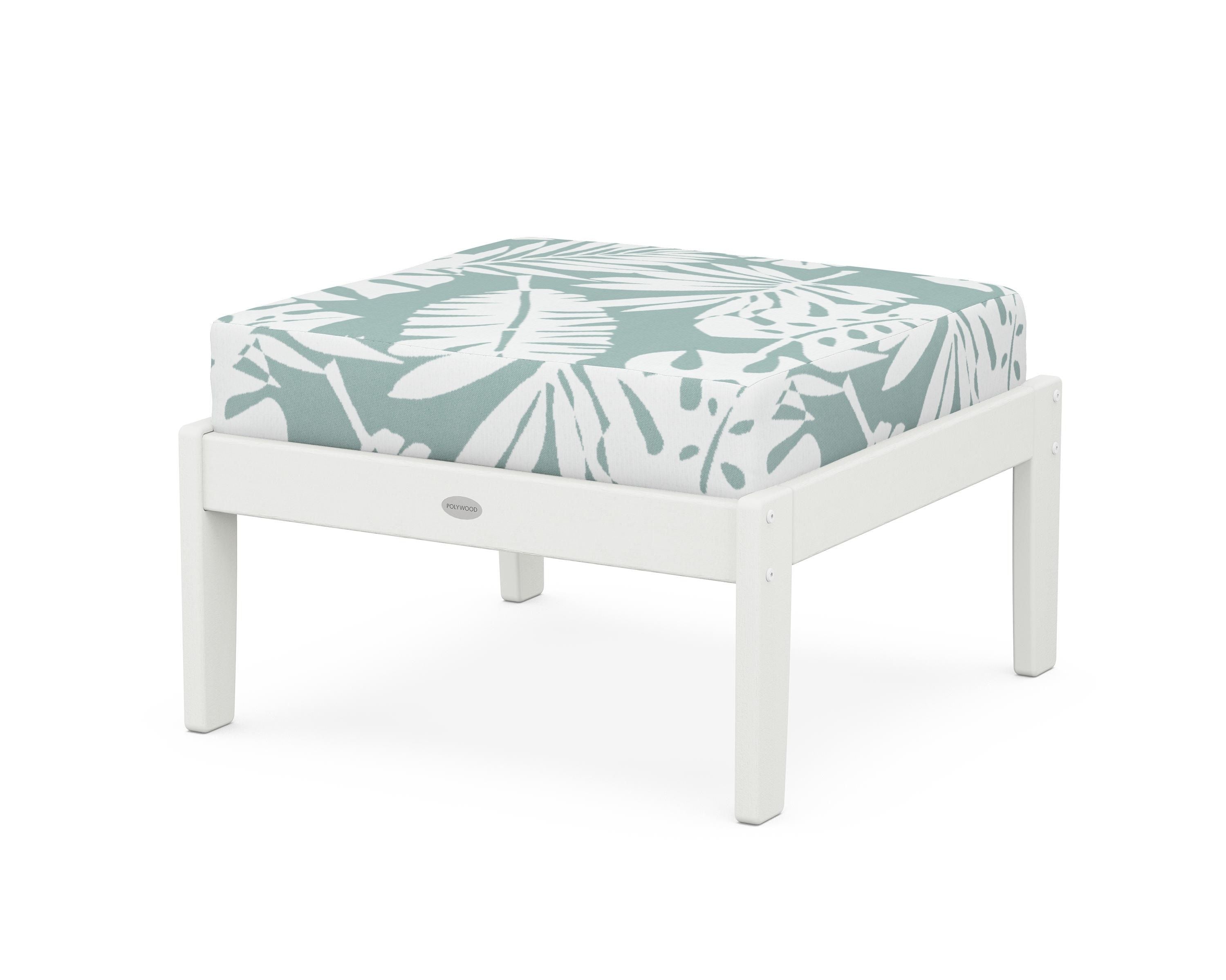 POLYWOOD® Braxton Deep Seating Ottoman in Vintage White / Leaf Glacier Spa