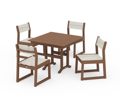 POLYWOOD® EDGE Sling Side Chair 5-Piece Farmhouse Dining Set in Teak / Parchment Sling