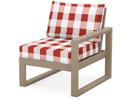 POLYWOOD® EDGE Modular Right Arm Chair in Vintage Sahara / Buffalo Plaid Crimson