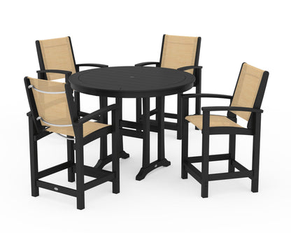 POLYWOOD® Coastal 5-Piece Counter Set in Black / Dupioni Apricot Sling