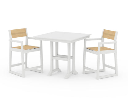 POLYWOOD® EDGE Sling Arm Chair 3-Piece Farmhouse Counter Set with Trestle Legs in White / Dupioni Apricot Sling