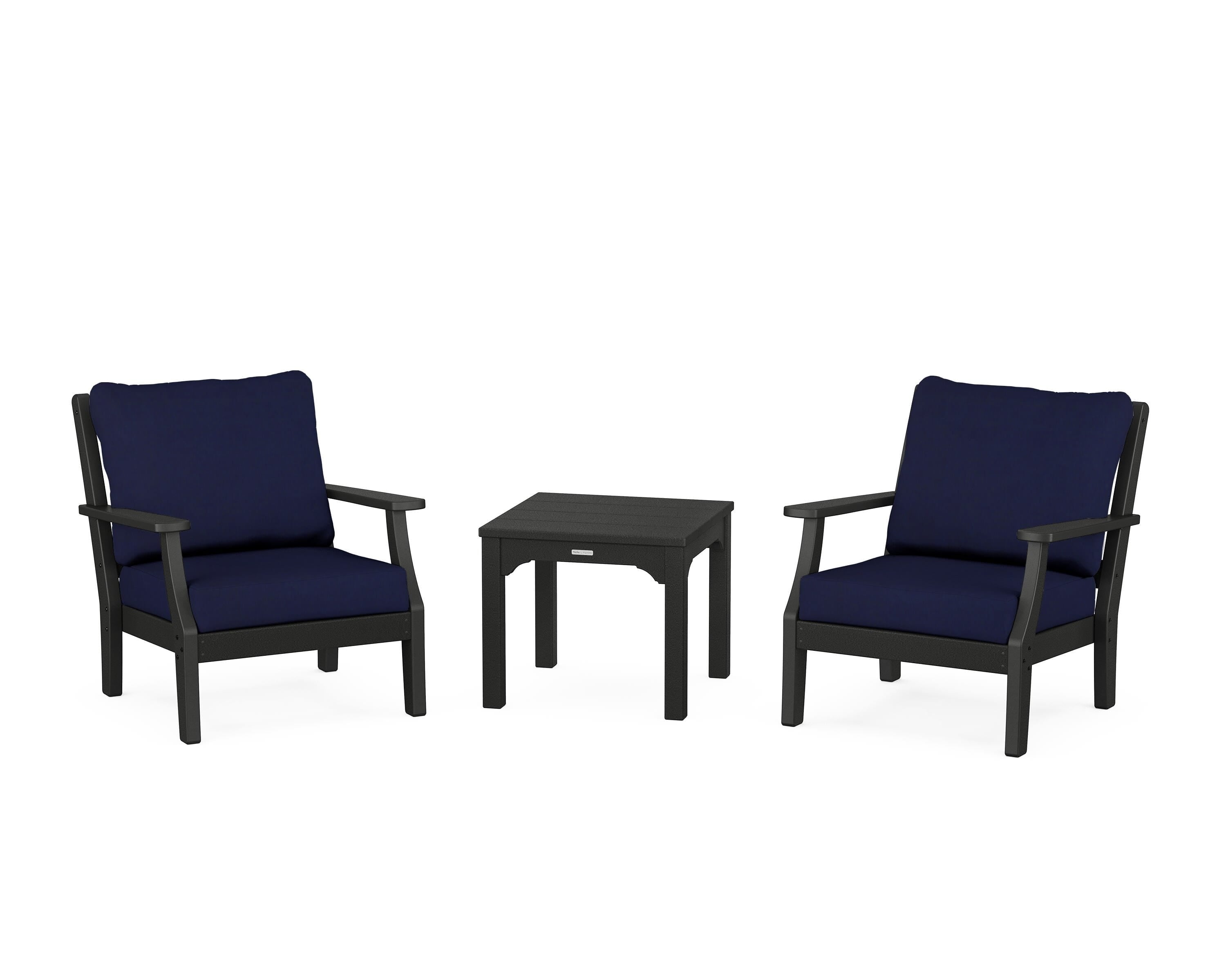 Martha Stewart by POLYWOOD® Chinoiserie 3-Piece Deep Seating Set in Black / Navy