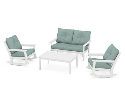 POLYWOOD® Vineyard 4-Piece Deep Seating Rocking Chair Set in White / Glacier Spa