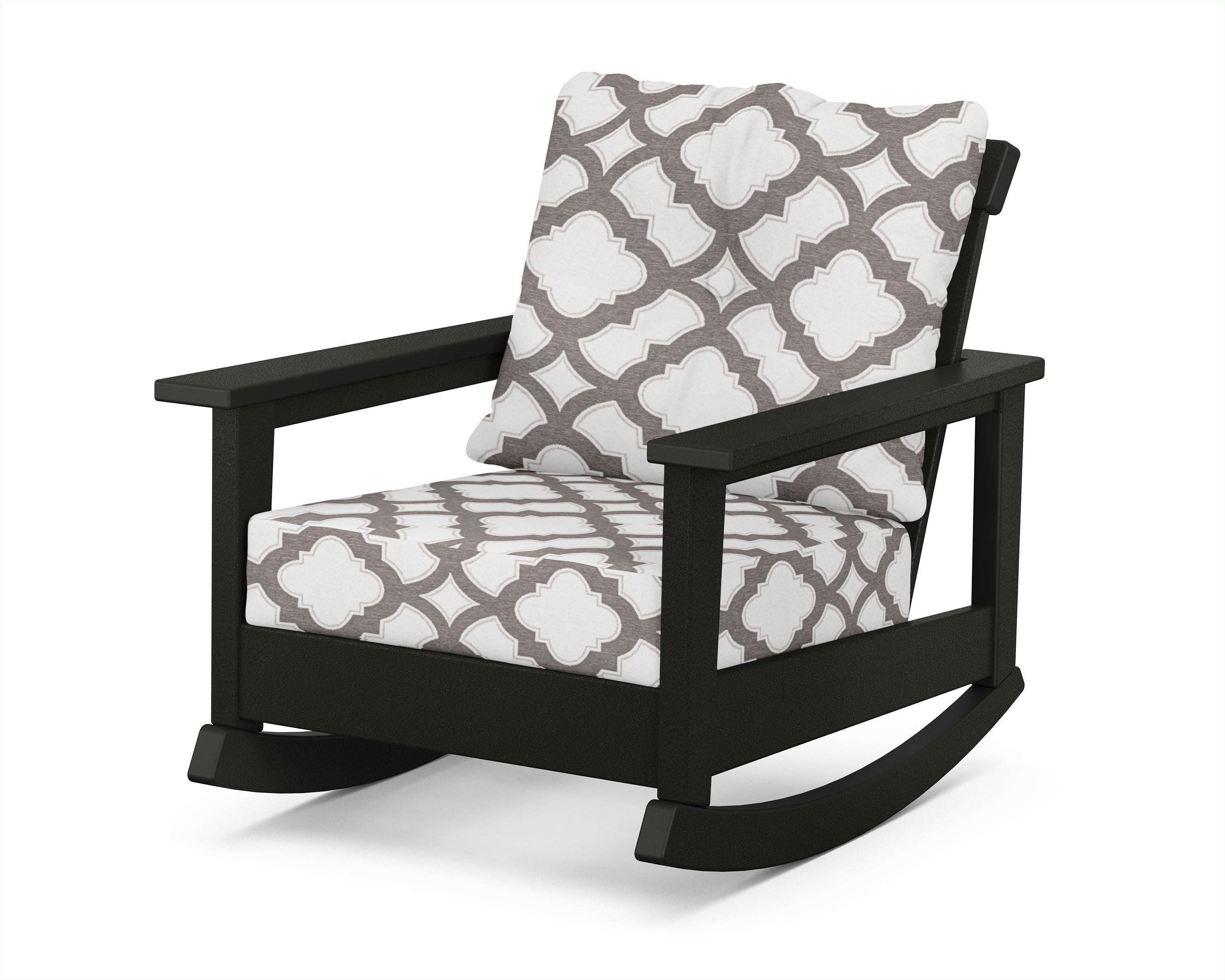 POLYWOOD® Prescott Deep Seating Rocking Chair in Black / Trellis Grey Mist