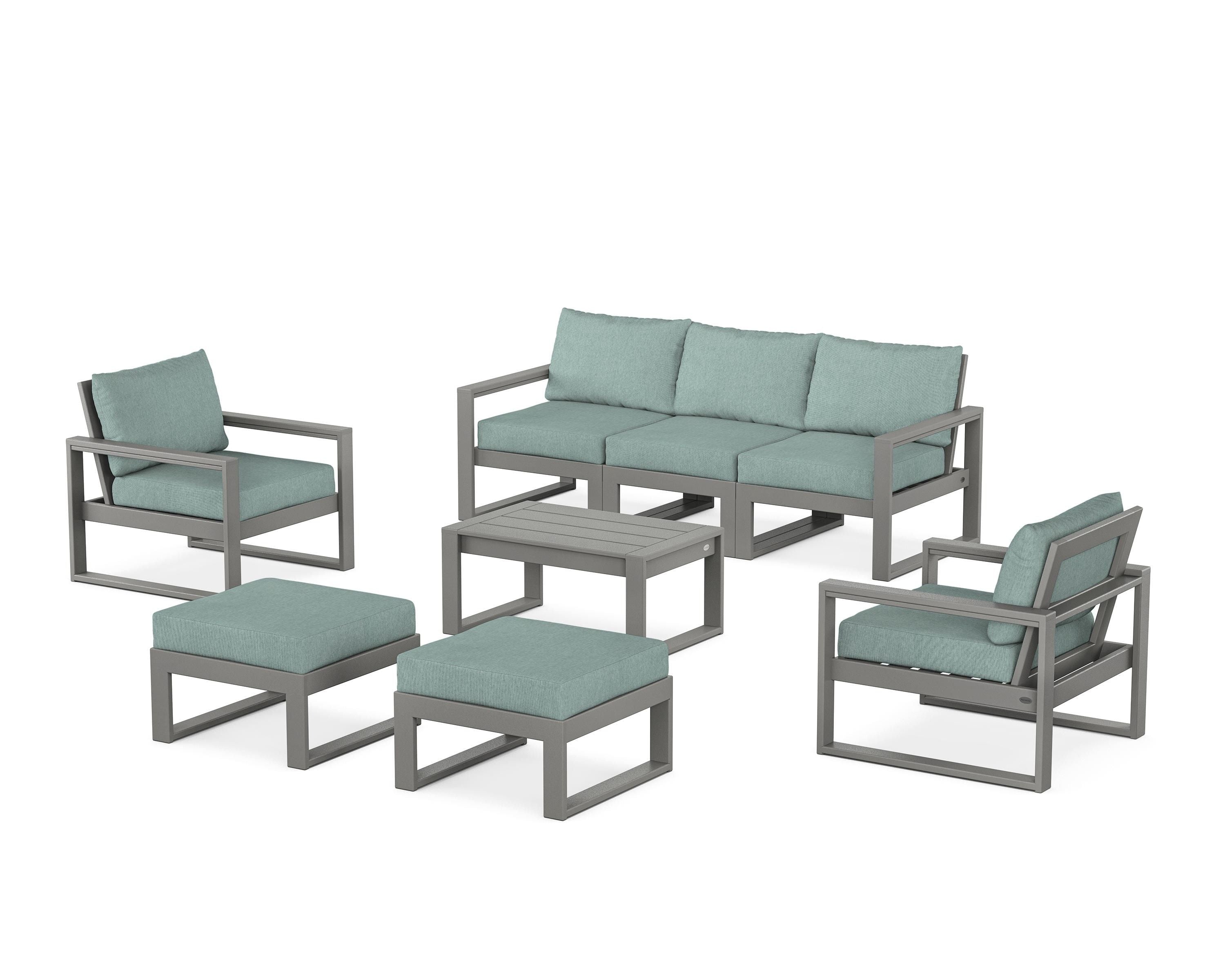 POLYWOOD® EDGE Sectional 8-Piece Lounge Sofa Set in Slate Grey / Glacier Spa