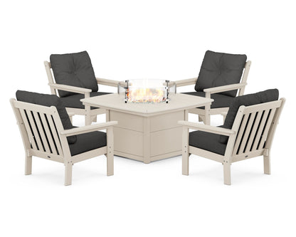 POLYWOOD® Vineyard 5-Piece Conversation Set with Fire Pit Table in Sand / Spectrum Carbon