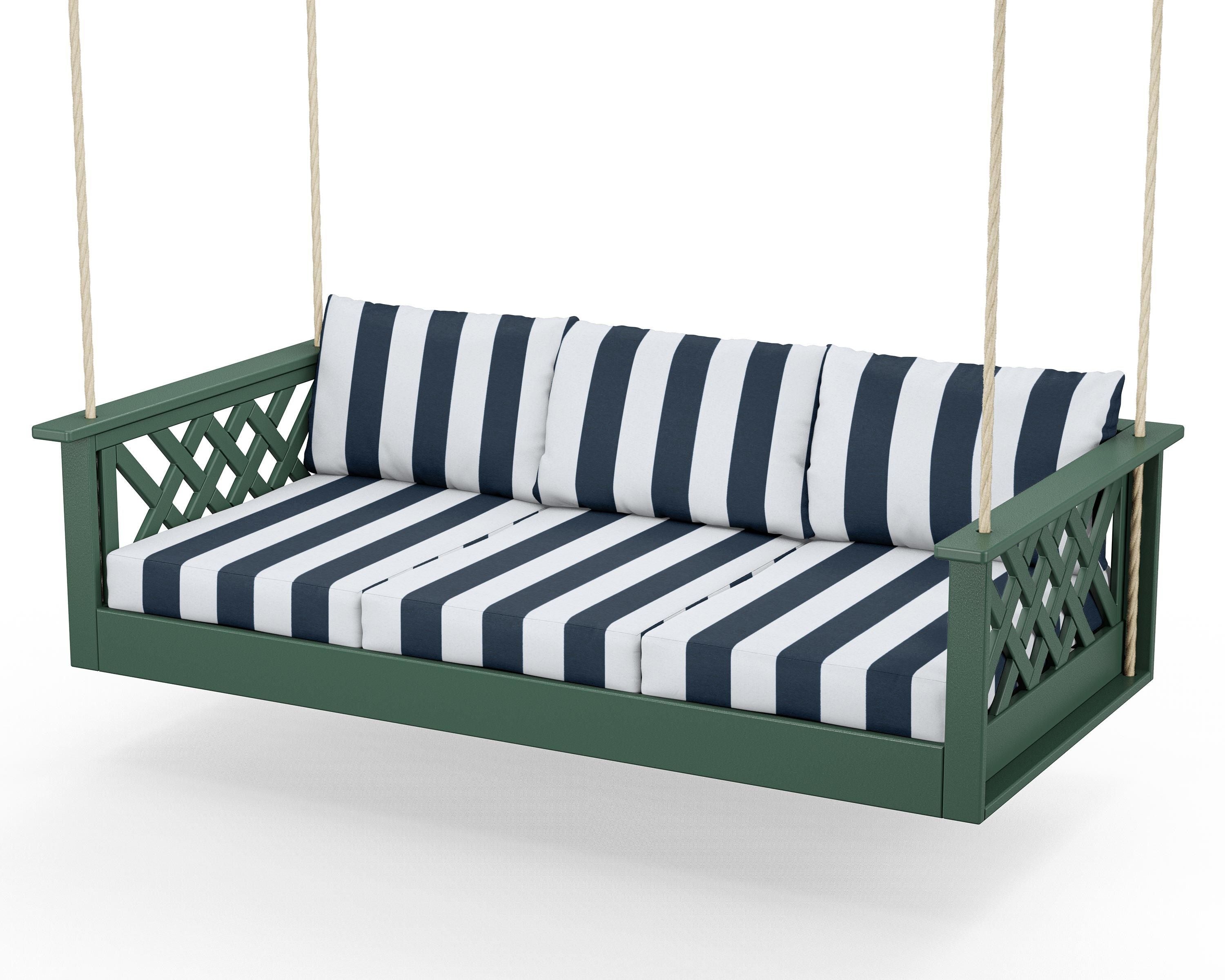 Country Living Wovendale Daybed Swing in Green / Cabana Stripe Marine Indigo