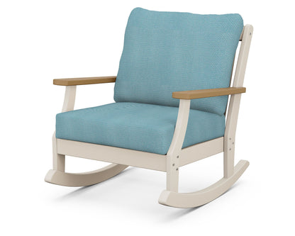 POLYWOOD® Braxton Deep Seating Rocking Chair in Sand / Natural / Lattice Sky Blue