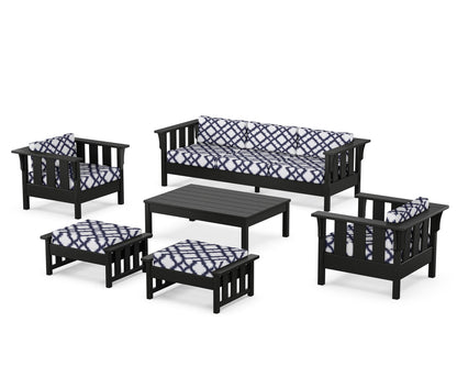 Martha Stewart by POLYWOOD® Acadia 6-Piece Lounge Sofa Set in Black / Trellis Navy