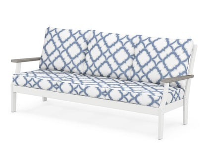 POLYWOOD® Braxton Deep Seating Sofa in White / Driftwood / Trellis Sky Blue