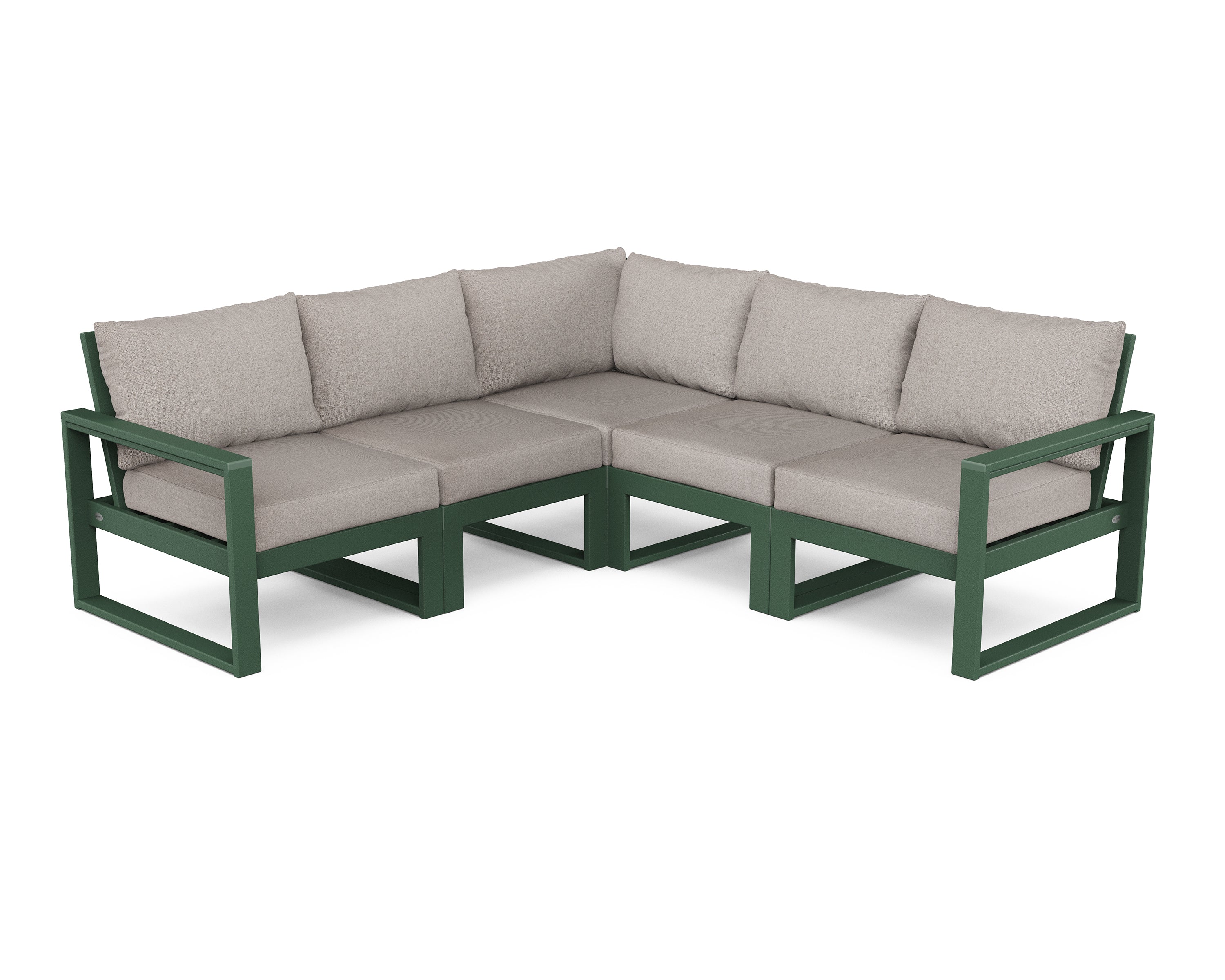 POLYWOOD® EDGE 5-Piece Modular Deep Seating Set in Green / Weathered Tweed