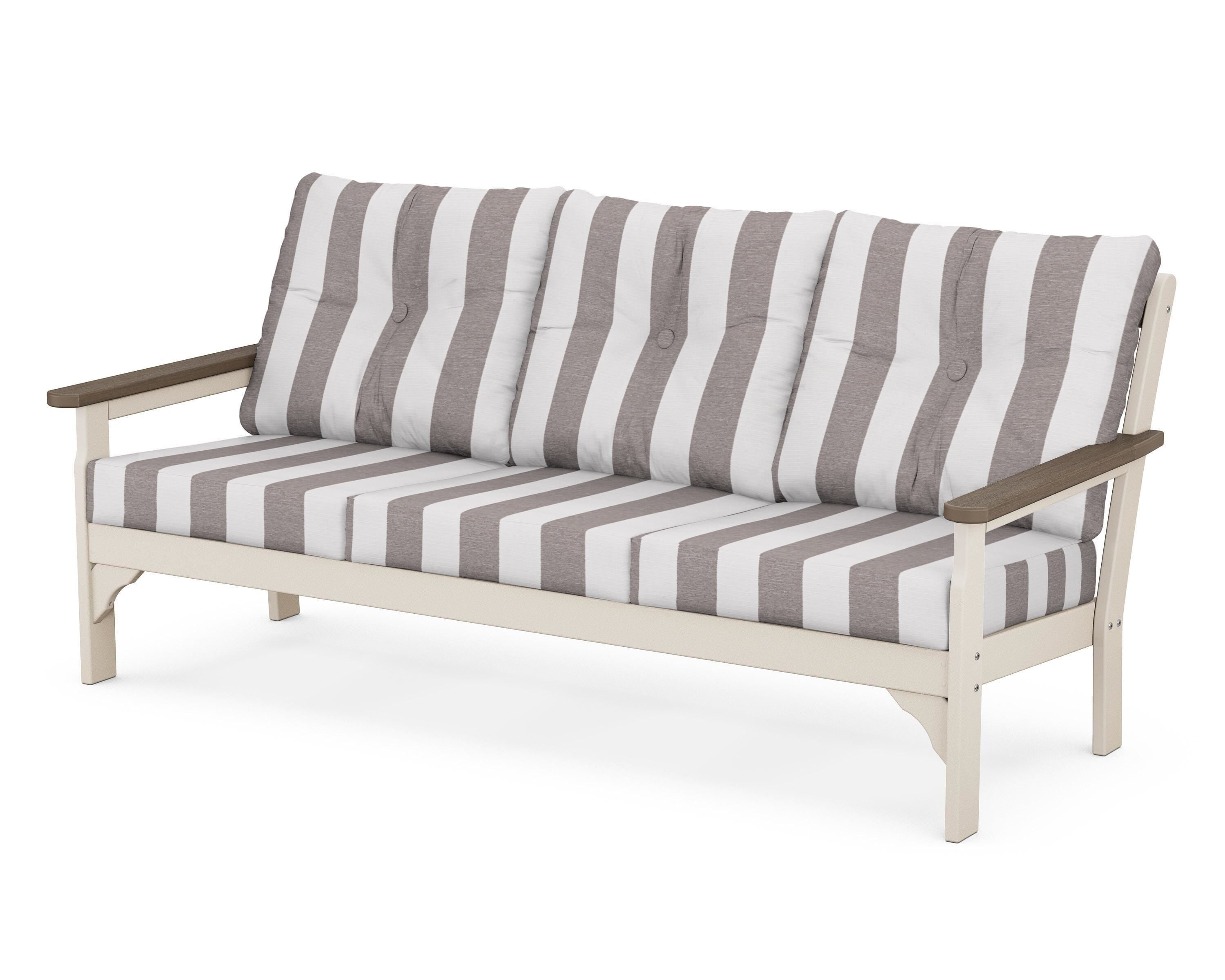 POLYWOOD® Vineyard Deep Seating Sofa in Sand / Kona / Cabana Stripe Grey Mist