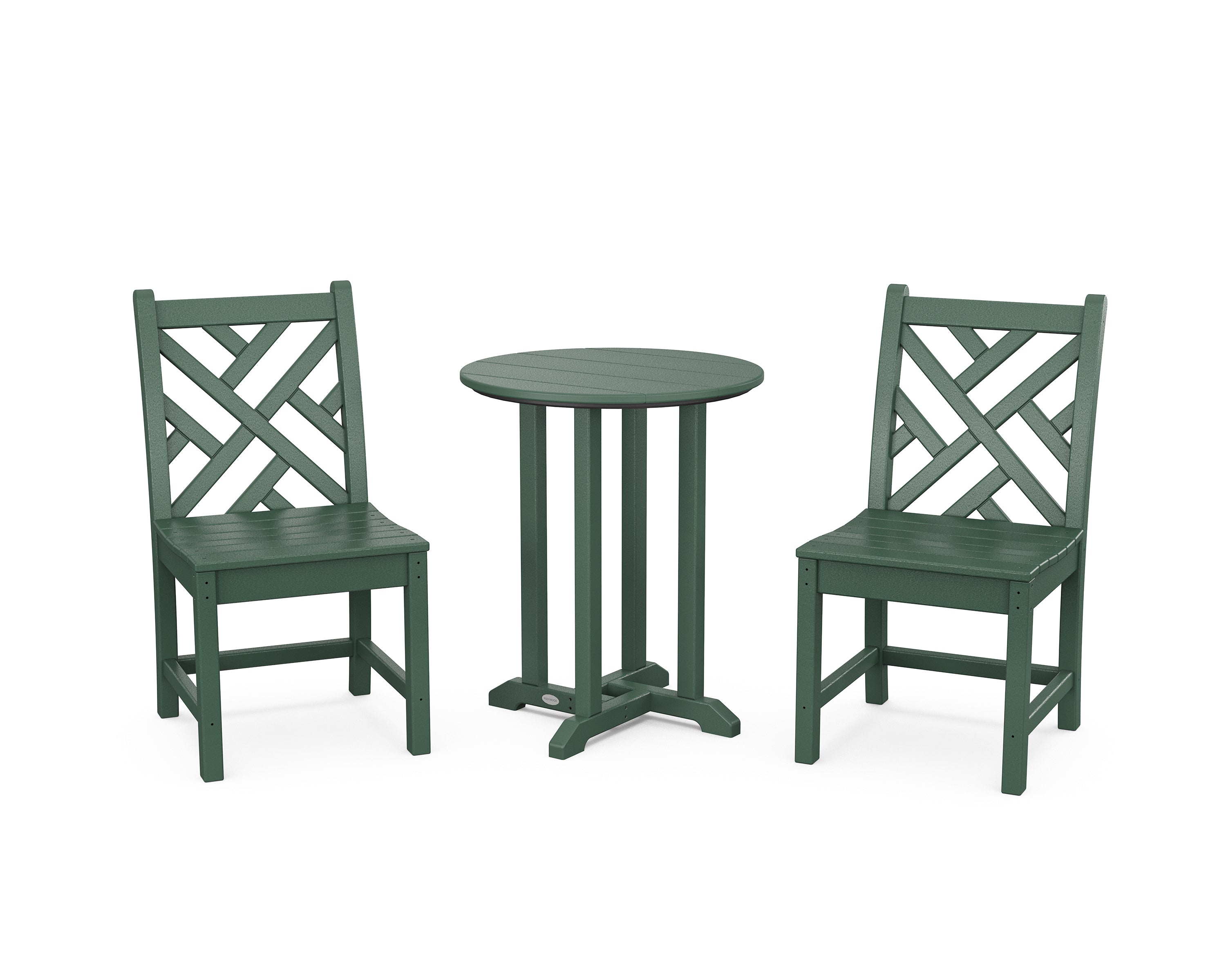 POLYWOOD® Chippendale Side Chair 3-Piece Round Bistro Dining Set in Green