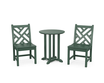 POLYWOOD® Chippendale Side Chair 3-Piece Round Bistro Dining Set in Green