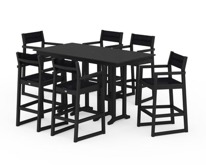 POLYWOOD® EDGE Sling Arm Chair 7-Piece Farmhouse Bar Set in Black / Black Sling