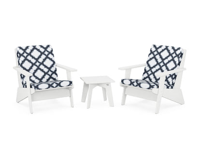 POLYWOOD® Riviera Modern Lounge 3-Piece Set in White / Trellis Marine Indigo