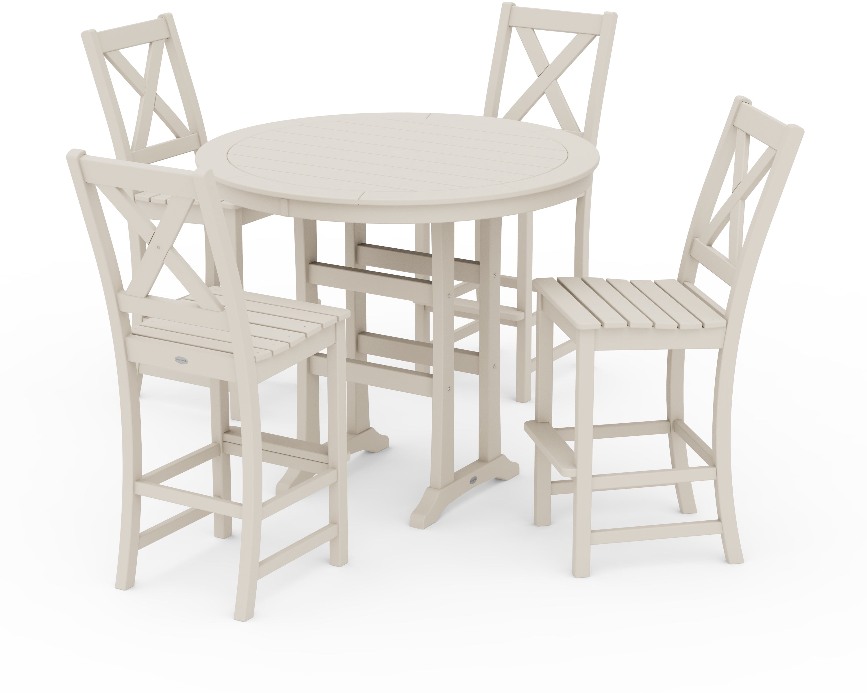 POLYWOOD® Braxton 5-Piece Nautical Trestle Arm Chair Bar Set in Sand