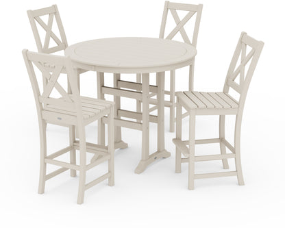 POLYWOOD® Braxton 5-Piece Nautical Trestle Arm Chair Bar Set in Sand