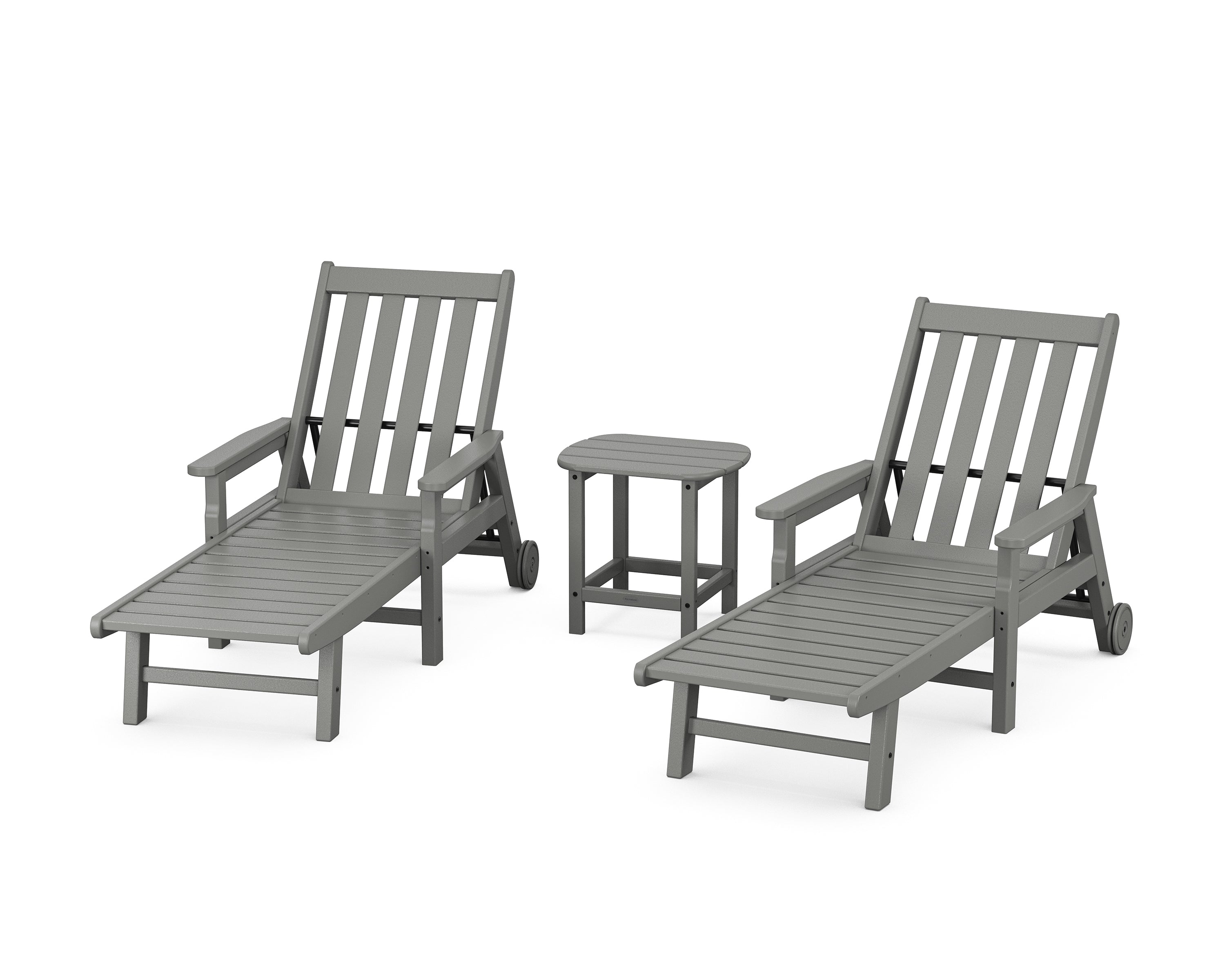 POLYWOOD® Vineyard 3-Piece Chaise with Arms and Wheels Set in Slate Grey